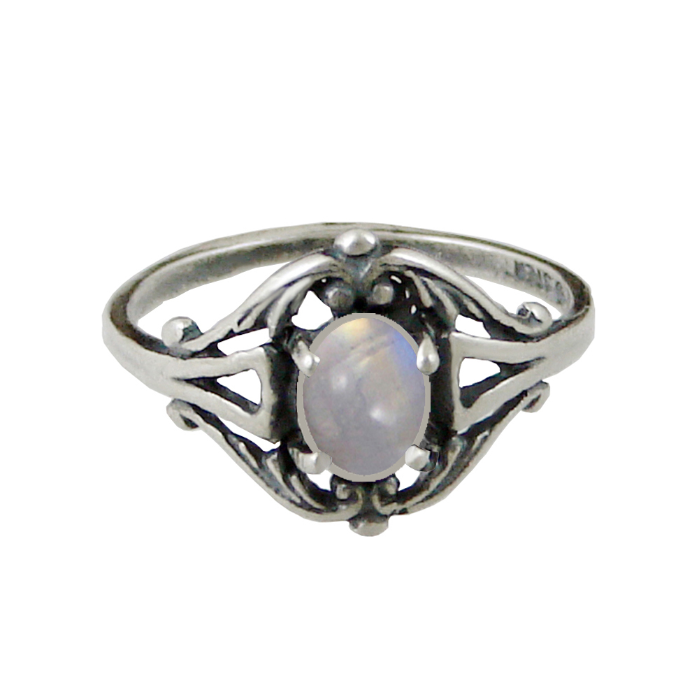 Sterling Silver Filigree Ring With Rainbow Moonstone Size 5